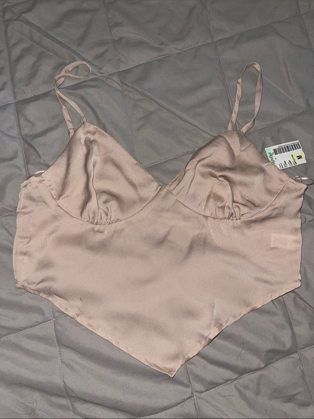 Papaya Champagne Satin Handkerchief Hem Crop Top M